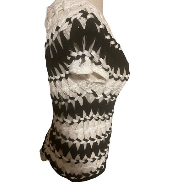 Chicos Black & White Chunky Sheer Striped Crochet Knit Top - Picture 3 of 7